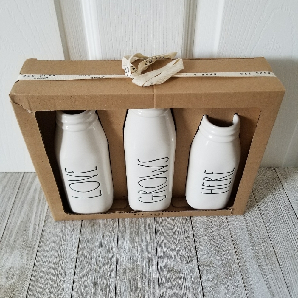 Rae Dunn LOVE GROWS HERE Milk Vase Set - Picture 5 of 6